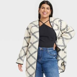 Ava & Viv  Women Open Front plaid  cardigan jacket 2X  NWT Cozy Trendy Boho